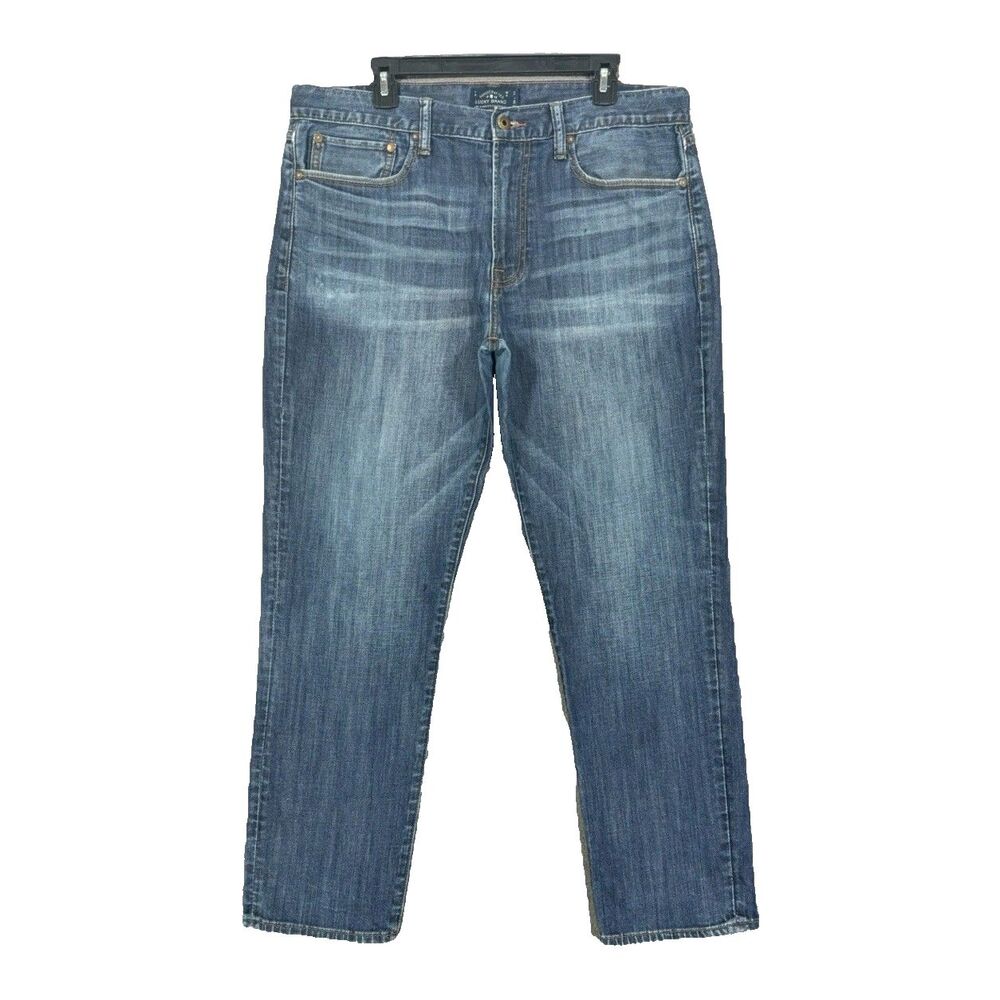 Lucky Brand Men's 36x30 Straight Leg Jeans Blue Medium Wash Stretch Denim